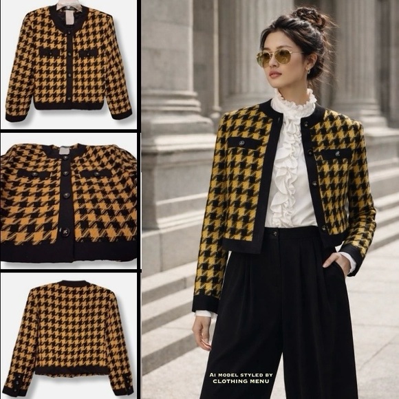 Harve Benard Jackets & Blazers - HARVÉ BERNARD Vintage Tweed Houndstooth Blazer Jacket - Black and Yellow Size 12